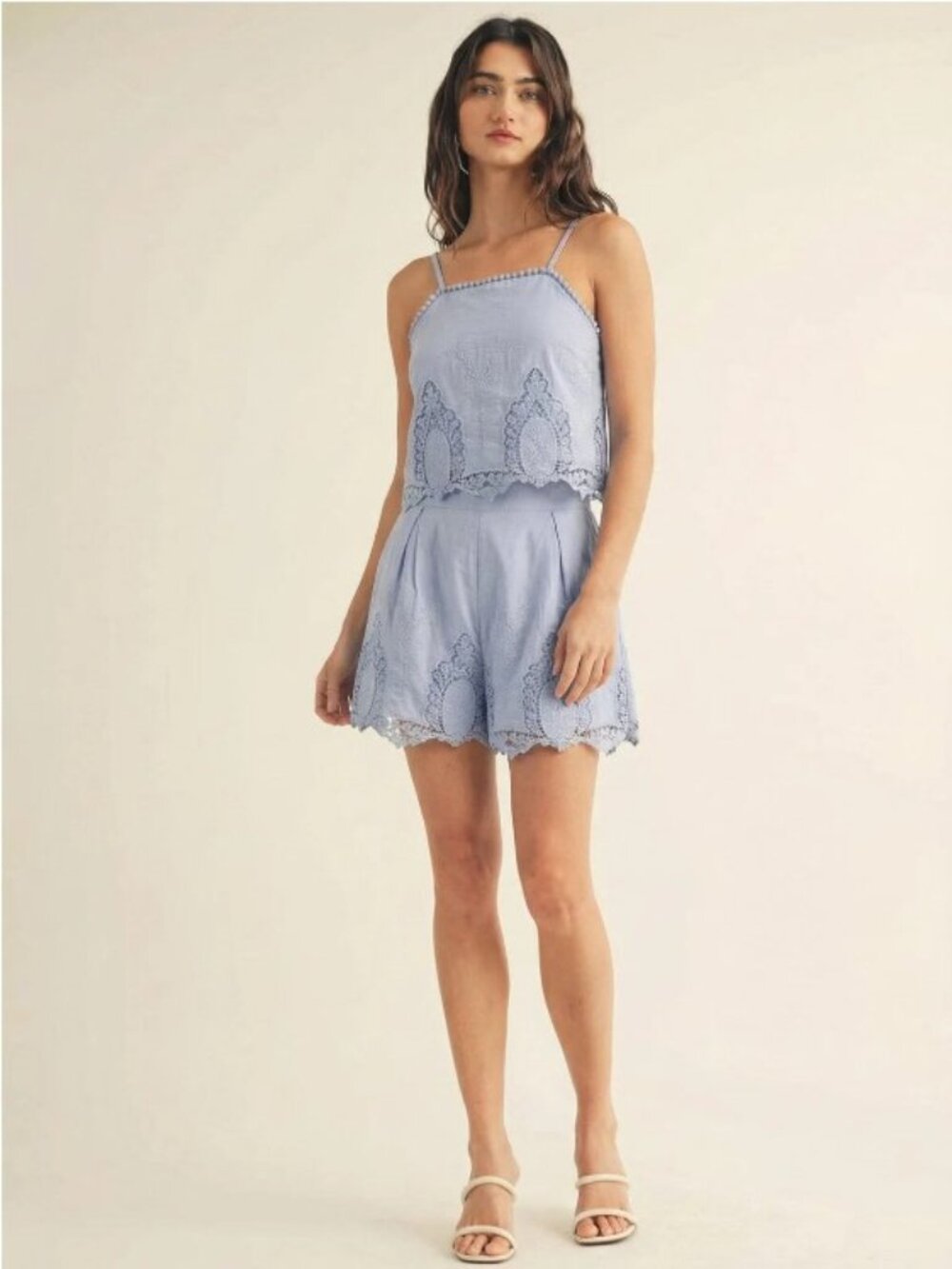 Light Blue Lace-Trim Women's Shorts